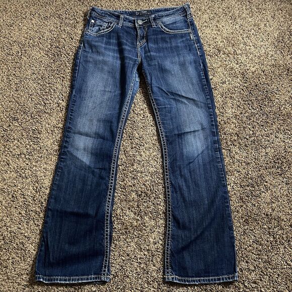 SILVER Natsuki Dark Wash Flap Pocket Stitched Bootcut Jeans 30x31 *READ* - Picture 1 of 13